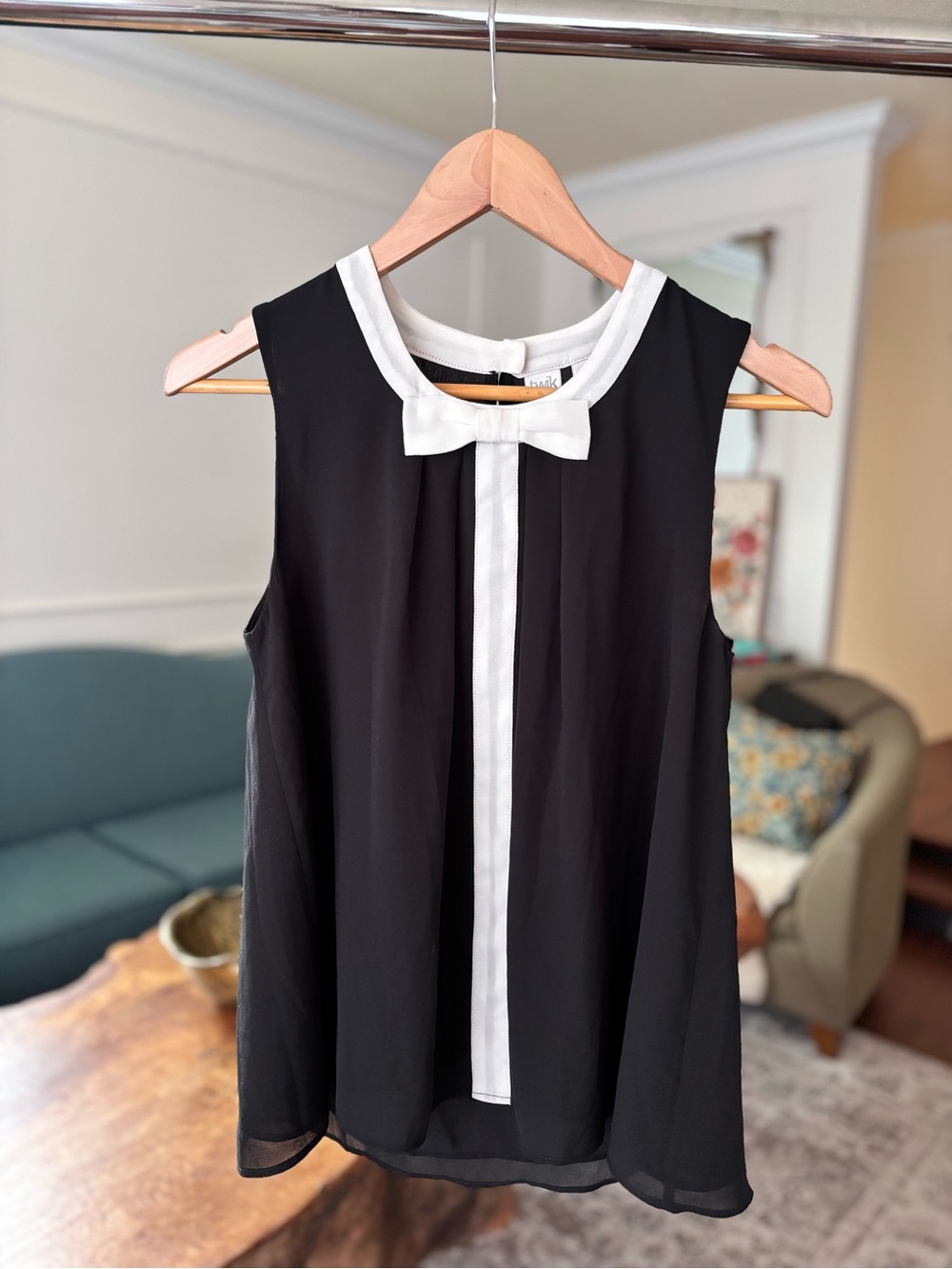 Twik Sleeveless Black Bow-Trim Blouse by